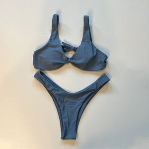 Shein Womens Bikini Set Gray Blue Adjustable Straps Size Medium